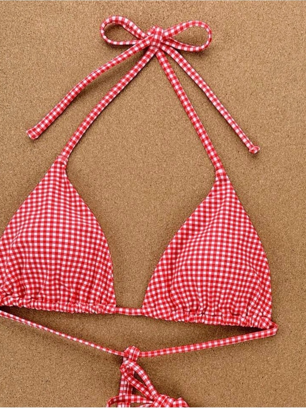 Women's Red Gingham Tie-Side Bikini - Classic Triangle Top - Picture 4 of 4